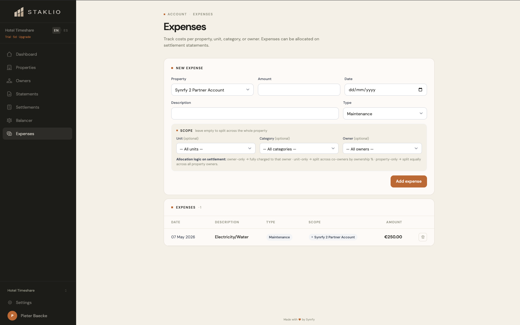Expenses dashboard